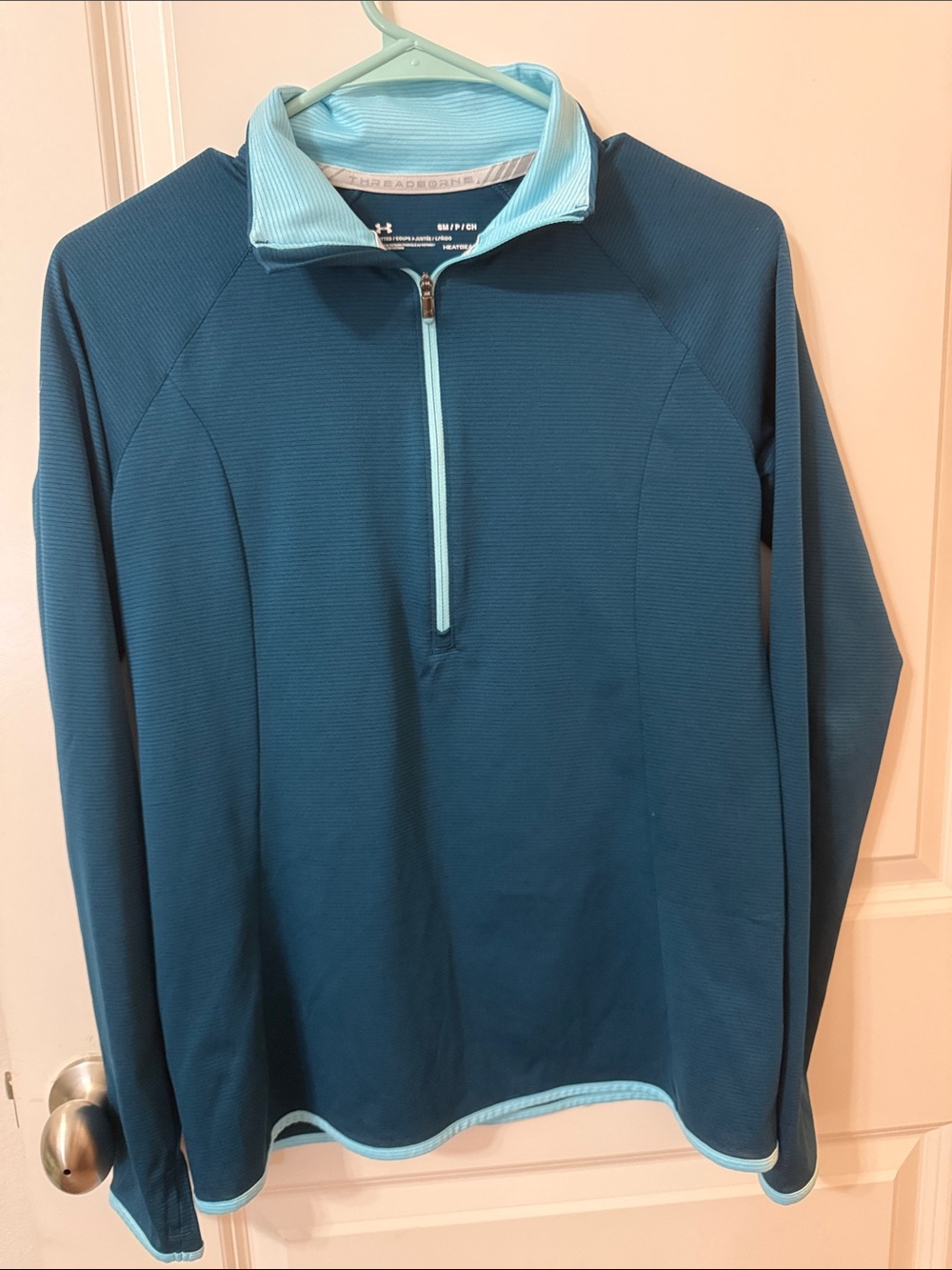 Under Armour Teal Zip-Up Pullover with Light Aqua Trim